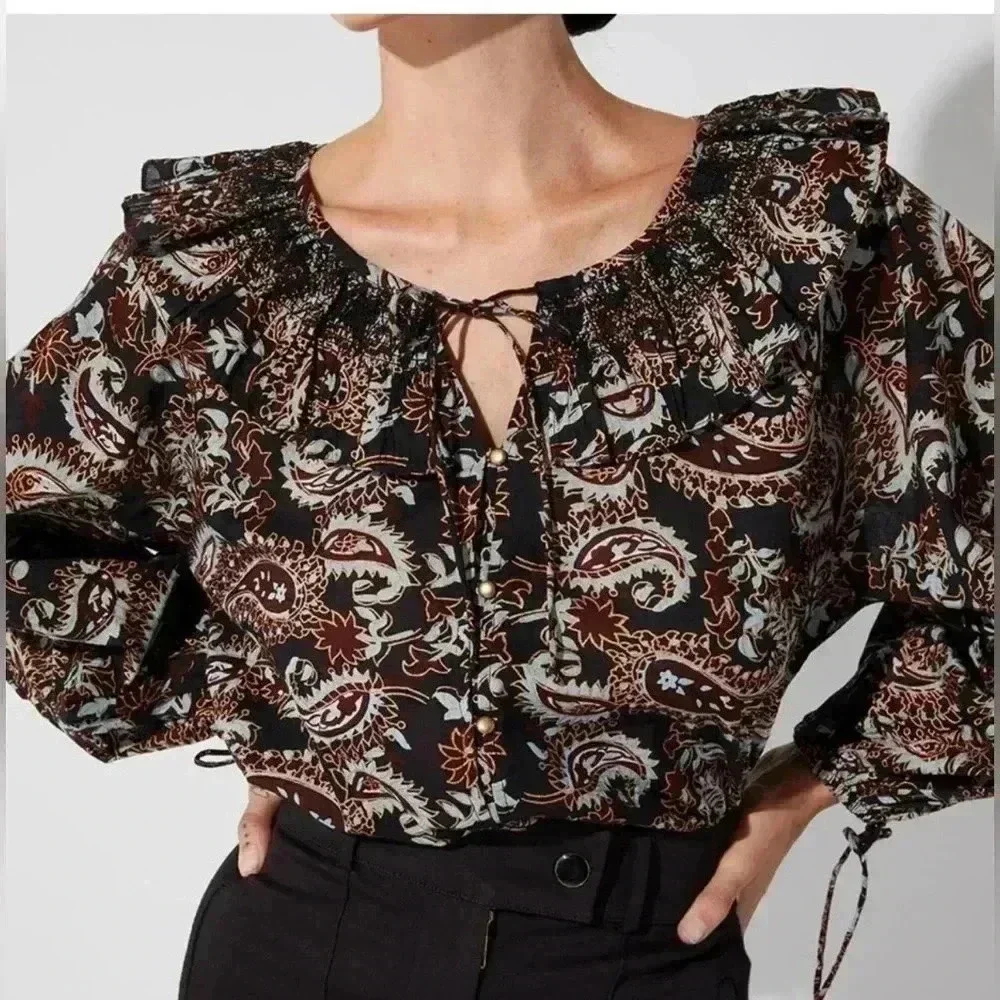 Cleobella Boho Jillian Blouse Avalon Block Print